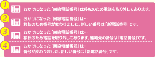 移転の番号アナウンスのパターン