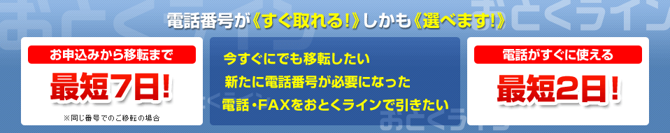 電話番号が《すぐ取れる！》しかも《選べます！》