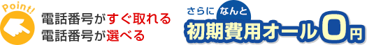Point!電話番号がすぐ取れる 電話番号が選べる さらになんと初期費用オール0円