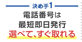 決め手1 電話番号は最短即日発行 選べて、すぐ取れる