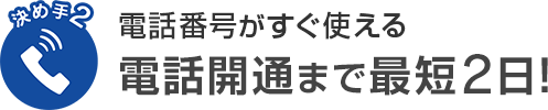 決め手2 電話番号がすぐ使える電話開通まで最短2日!