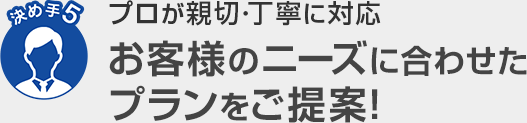 決め手5 プロが親切・丁寧に対応 お客様のニーズに合わせたプランをご提案!