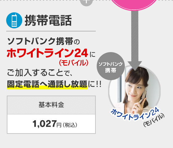 携帯電話 ソフトバンク携帯のホワイトライン24（モバイル）にご加入することで、固定電話へ通話し放題に！！